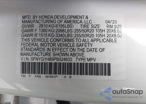 2023 Honda Pilot Awd Elite from USA, damaged, VIN 5FNYG1H89PB024632